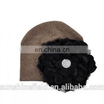 2016 Trendy Newborn Cute Hat Girl Boy Infant Hat Baby Beanies with Elegant Lace Rhinestone Peony Flower