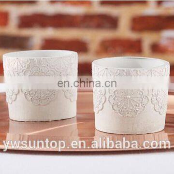 Beautiful Elegant Wedding Favor White Concrete Lace Votive Candle Holder for Wedding Party Decoration