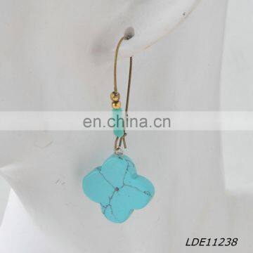 Turquoise With Glass Drop Antic Gold Hoop Earrings