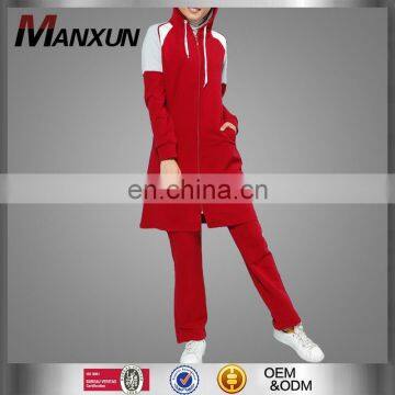 Manxun matching plain cotton tracksuit for muslim women islamic sportswear red red wine price in india