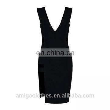 Amigo 2017 Fashion White Sleeveless Deep V Neck Low-cut Hollowout Bandage Dress Elegant Formal Dresses for Goddess photo-2