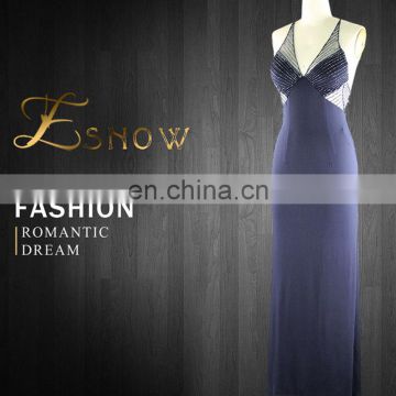 2016 Chaozhou Sexy Sleeveless Cross Back Beaded Evening Dress for Ladies