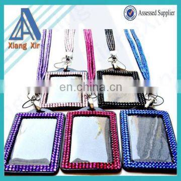 Leather rhinestone id badge holder with lanyard
