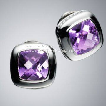 Designs Inspired David Yurman  Sterling Silver 11mm Amethyst Albion Earrings