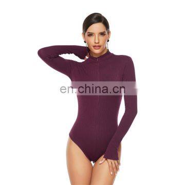 Long Sleeve Sexy Bottom Sweater Zip Stand Collar Wholesale Hot Selling Women's Slim Knit Jumpsuit Bottoming Sweater