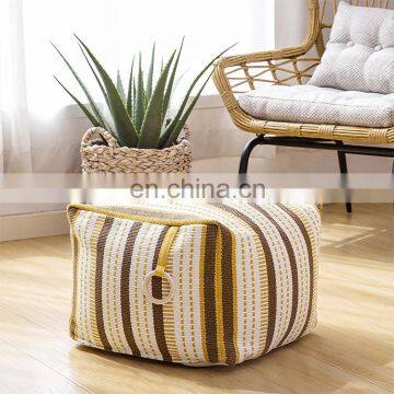 Home Decorative Comfortable Foot Stool Ottoman Cotton Woven Jacquard Square Pouf Ottoman photo-3