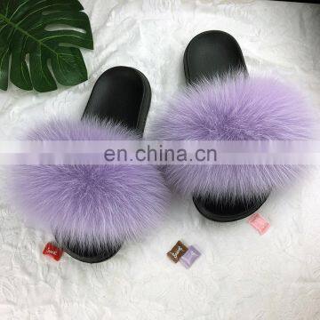 2020 Summer New Design Mules Pantuflas Fluffy Bohemian Colorful Dames Design Fashion Eva Foam Rainbow Fox Fur Slide Slippers photo-7