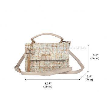 Elegant Women Top Handle Multicolor Tweed Mini Small Cross Body Women Bag with Flap