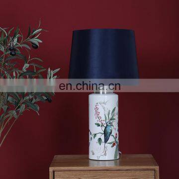 Top sale China style ceramic base blue shade indoor table night lamps for bedroom