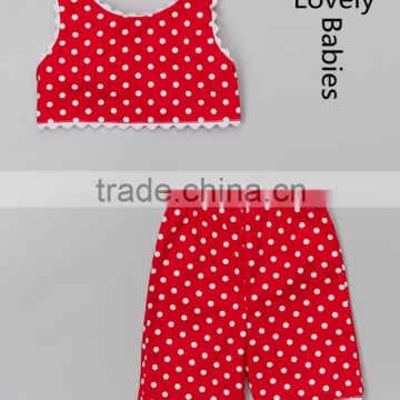 Toddler boutique outfits 2016 polka fot fabric tops & capri pants