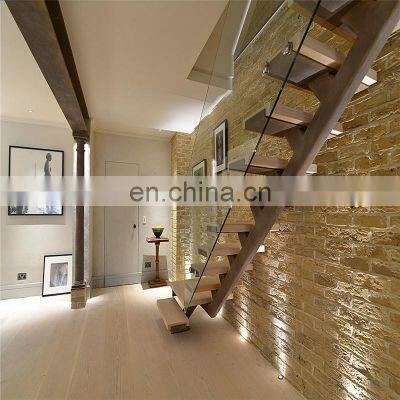 CBM Exclusive Carbon Steel Beam Solid Wood Tread 1m Tempered Glass Rail Stair Customized Indoor Straight Staircase photo-2