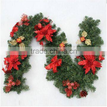 2015 artificial christmas garland decoration with flower and bowknot