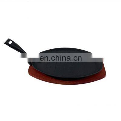 Cast Iron Sizzling Plate With Wooden Tray Non Stick Pan Sizzle Platter