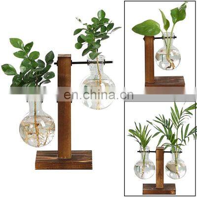 Terrarium Hydroponic Plant Vases Vintage Flower Pot Transparent Vase Wooden Frame Glass Tabletop Plants Home Bonsai Decor photo-2