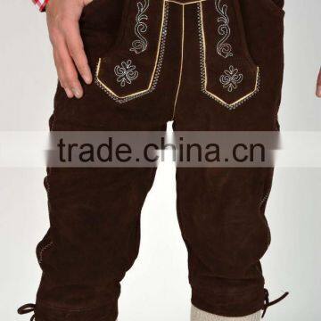 Cowhide suede Mens Bavarian LEDERHOSEN with Matching Suspenders Brown Leather