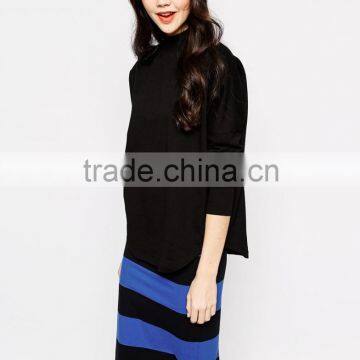 Ladies Black High Neck Sweatshirt Woolen Sweater Designs For Ladies