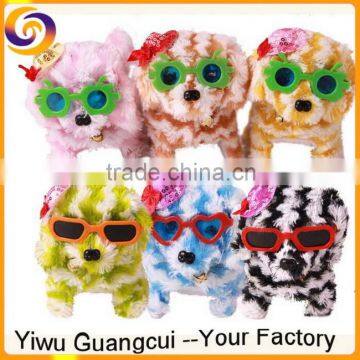 Plush 2017 stripe glasses hat child animal dog toy barking walking backwards with Flash eye