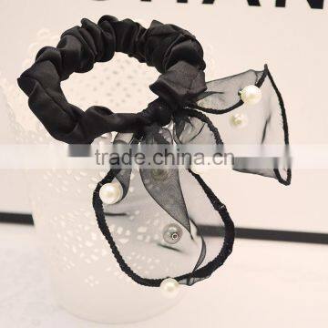 Fashion pearl yarn material bowknot rabbit ear hair rope hair bands,Hair Clasp