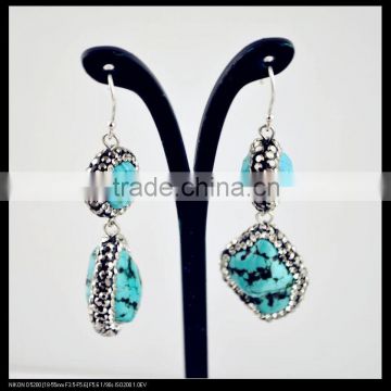 LFD-051E Wholesale Pave Rhinestone Crystal Turquoise Stone Charms Dangle Earrings Jewelry Finding For Women