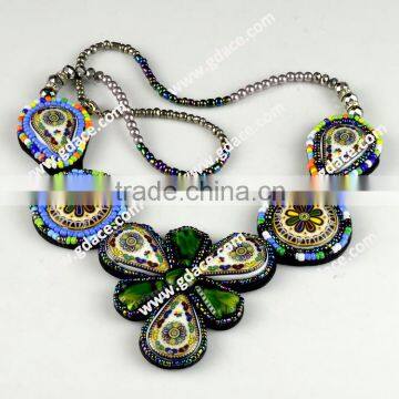 beaded applique pendant bohemian necklace