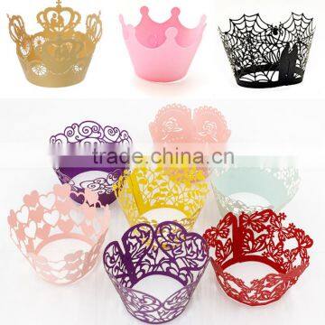 Custom Paper Crown Anengerns Laser Cut Lace Cupcake Wrappers