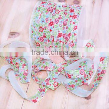 Hot-selling 5/8 Width Floral Fold Over Elastic,Printed FOE Elastic For Babygirl Hair Tie photo-5