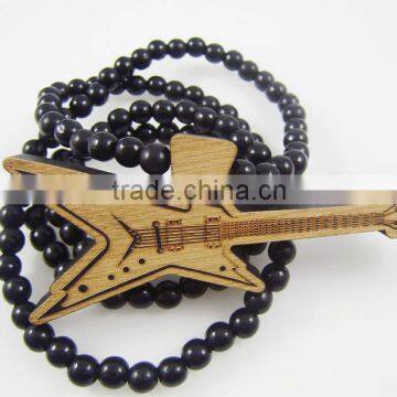 Good quality Hip-hop guitar Pendant wood Ball Bead Chain Necklaces