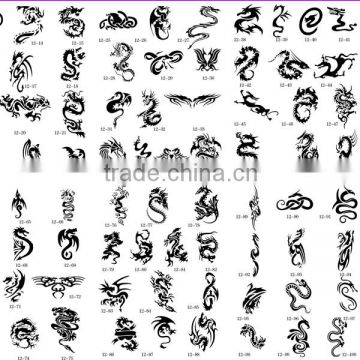 100 designs Dragons Airbrush Tattoo Stencil Template BOOK 12, 4 designs on each A4 sheet.