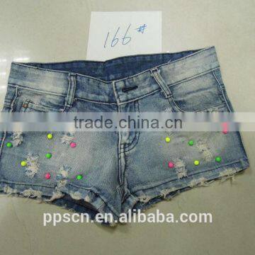 European design wholesale fashion blue acid wash women high waisted denim shorts,candy color print pants