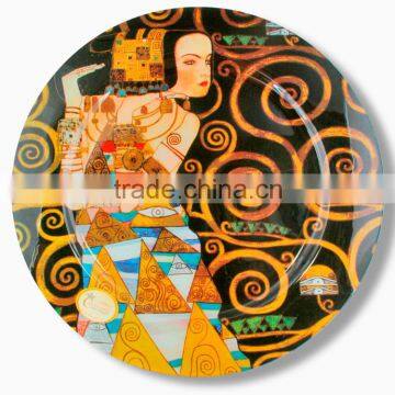 CARMANI Glass Plate diameter 40 cm "The Waiting" design Gustav Klimt