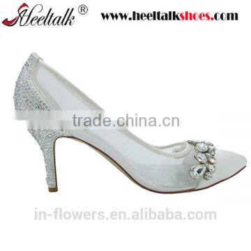Silver rhinestone bridal low heel wedding shoes