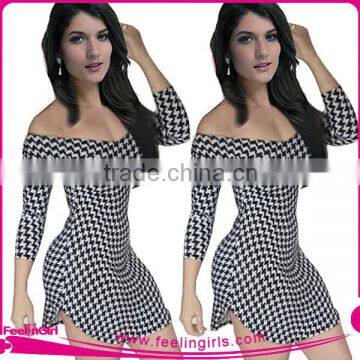 NO MOQ Black And White Wave Pattern Bodycon Bandage Dress