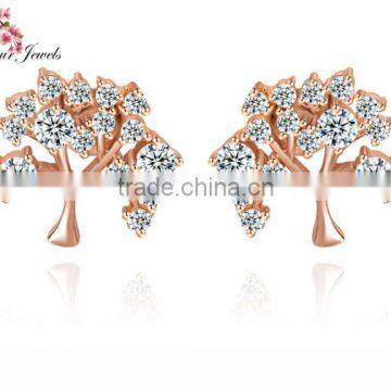 AAA cubic zirconia Tree Cut 18k Rose Gold Plated and white gold plated Cute Earrings for Girls Small Stud Earrings