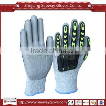 Seeway PU Palm Coating Safety Working Cut Resistant Mechanical Anti Vibration Gloves