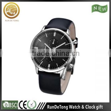 Classique stainless steel case men leather watch with butterfly buckle