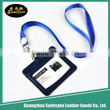 Plastic id window pvc id pass card holder neck wallet badge holder leather with lanyards