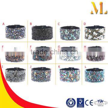 MBRL31 Hot Selling leather bracelet with stone crystal hot-fix mini cobblestone bracelet