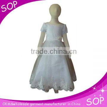 Elegant satin white vintage flower girls dress