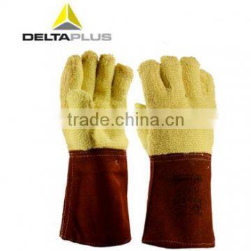 Deltaplus terry cloth papa-aramid fiber cow-hide cuff safety gloves