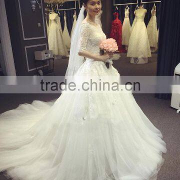 wedding dress 2016 Newest robe de mariage half sleeve lace soft tulle wedding dress DM-052 vestido de noiva bridal dress