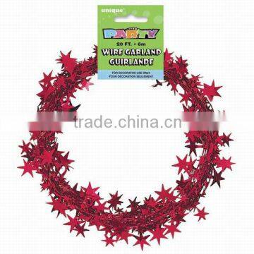 HOT SALE 9 Feet Metallic Red PVC Stars Wired Christmas Tinsel Garlands for Party Decorations