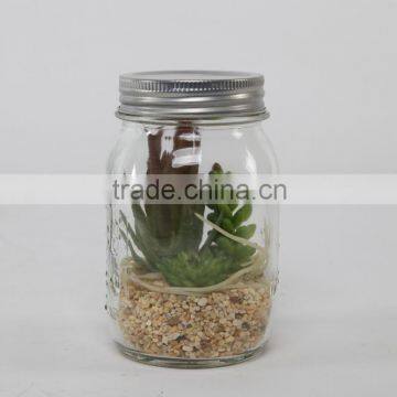 Hot selling new style artificial succulent arrangement in bear glass bottle for decoration