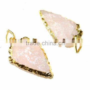ELECTROPLATED ROSE QUARTZ ARROWHEAD PENDANT