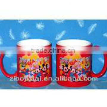 11oz Red Glazed Mug with Cartoon Decal