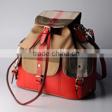 2015 Winter british plaid canvas shoulder bags lady backpack bucket bag