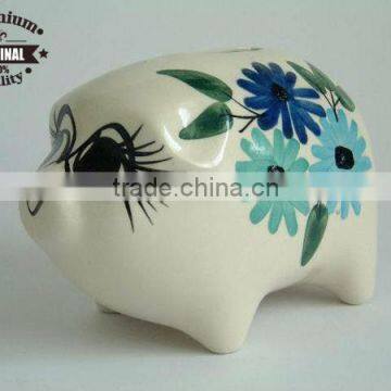 ceramic cute flower decal pig money box