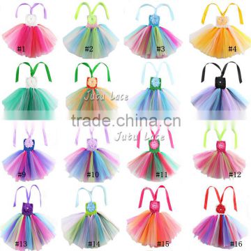 Fashion peacock girls tulle tutu dress - baby girls tulle chiffon flower with crochet bands sets -girls puffy tutu dress