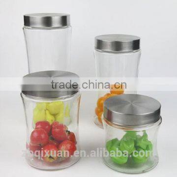 Hot Sale Transparent Glass Storage Jar with Metal Cover