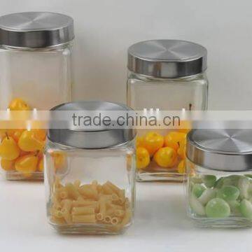 Four Sizes Square Glass Storage Jar with Metal Lid