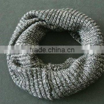 2013 New acrylic/nylon mix black rib knit double layer snood